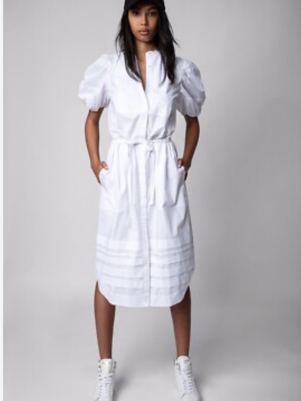 Zadig & Voltaire Ryan’s PopWhite Puff-Sleeve Tie-Waist Shirt Dress